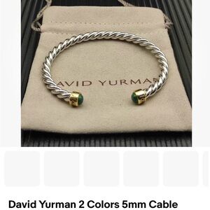 David Yurman Silver and Gold Cable Bracelet with Green Accents